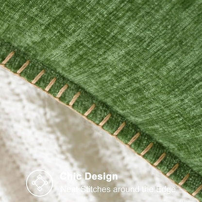 CaliTime Throw Pillow Covers Decorative 16 X 16 Inches Pack of 2 Cotton Thread Stitching Edges Solid Dyed Soft Chenille Cushion Cases for Couch Sofa Bed Living Room Farmhouse Forest Green