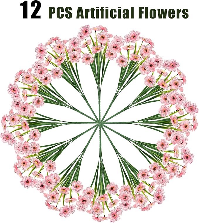MACTING Artificial Flowers for Outdoors 12 Bundles Fake Flowers UV Resistant Faux Plastic Plants No Fade for Hanging Planters Window Patio Porch Garden Home Indoor Outdoor Summer Decorations(Pink)