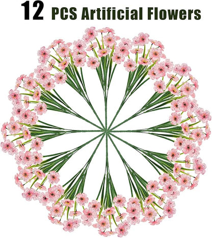 MACTING Artificial Flowers for Outdoors 12 Bundles Fake Flowers UV Resistant Faux Plastic Plants No Fade for Hanging Planters Window Patio Porch Garden Home Indoor Outdoor Summer Decorations(Pink)