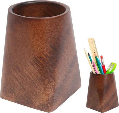 Walnut Pencil Holder, Wooden Desk Pen Holder, 4 Inch Wood Cup Organizer Caddy Stand, Vintage Rustic Box for Desktop Supplies Accessories Makeup Brushes Stationery Men Offices Decoration, Whole Piece