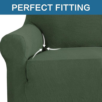 H.VERSAILTEX Stretch Couch Cover Loveseat Covers for 2 Cushion Couch Slipcover|Sofa Cover for Love seat 1 Piece, Textured Checked Jacquard Fabric(Loveseat 58'-70' Wide, Bronze Green)