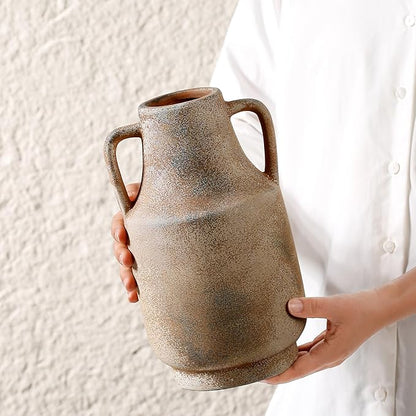 Ceramic Rustic Flower Vase, 10.94 Inch Pottery Modern Vase for Shelf, Tabletop, Vintage Farmhouse Home Decor for Coffee Table, Living Room, Mantle, Fireplace, Entryway