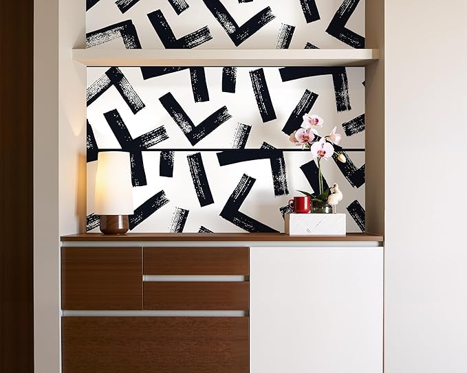 FLFK Black and White Design Wallpaper Border - Peel and Stick Wall Paper, Self Adhesive Removable PVC Borders Sticker, Modern Waterproof Trim for Home Decor, 10" x 240"