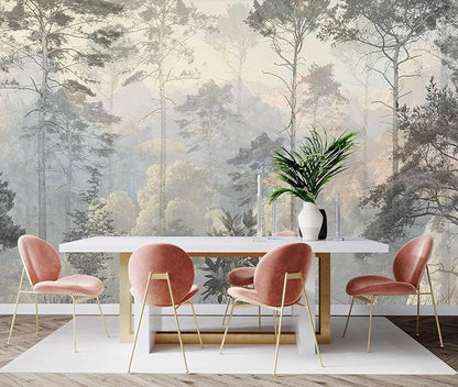Hazy Forest Wall Mural, Abstract Nature Landscape Wallpaper, Background Wall Decoration Patterns（Non-self-Adhesive）