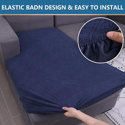 hyha Couch Cushion Covers, Stretch Sofa Seat Cushion Slipcover, Sectional Couch Covers L Shape with Elastic Bottom for Sectional Sofa(Chaise, Navy)