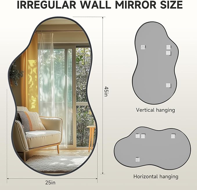 Hasipu Irregular Wall Mirror - 25"x45" Asymmetrical Mirror, Modern Decorative Mirrors for Living Room, Entryway, Hallway, Bathroom, Bedroom,Wall Mounted Home Decor (Black)