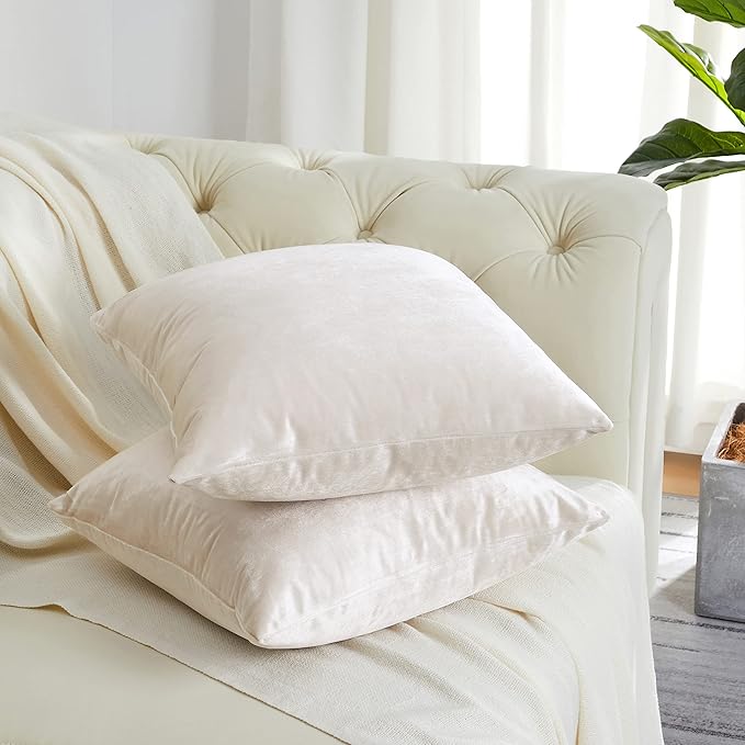 GIGIZAZA Beige Pillow Covers 24x24: Pack of 2 Throw Pillows Soft Solid Covers - Velvet Decorative Modern Couch Big Cushion Covers,Living Room,Bedroom,Sofa