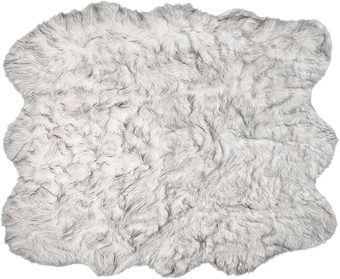 Luxe Gordon Faux Fur Rug with Soft and Fluffy Pile | Machine Washable Living Room Rug with Anti-Slip Backing | Cruelty-Free Area Rugs for Office or Bedroom, Gradient Grey, 5 ft x 6 ft