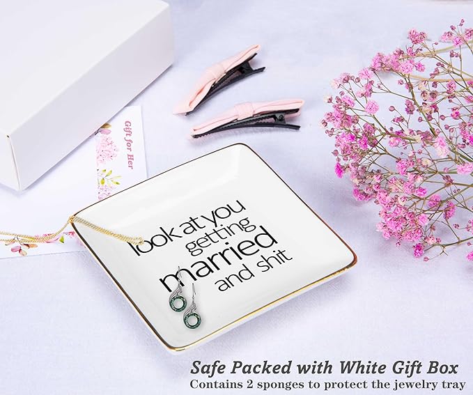 NZY Look at You Getting Married-Engagement or Wedding Presents for Bride-Bride to Be-Newly Engaged Present-Bridal Shower Gifts-Hen Night Bachelorette Party Gifts-Jewelry Tray Trinket Holder Ring Dish