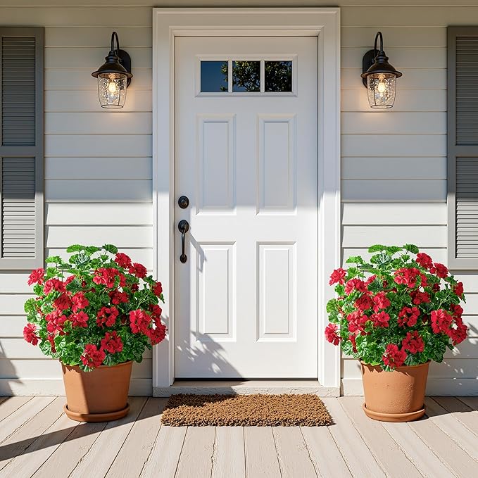 Artificial Flowers for Outdoors 17.7In Artificial Geraniums for Indoor Fake Flowers Uv Resistant Artificial Outdoor Flowers Suitable for Indoor Home Decoration Outdoor Garden Decor 8PCS，Red