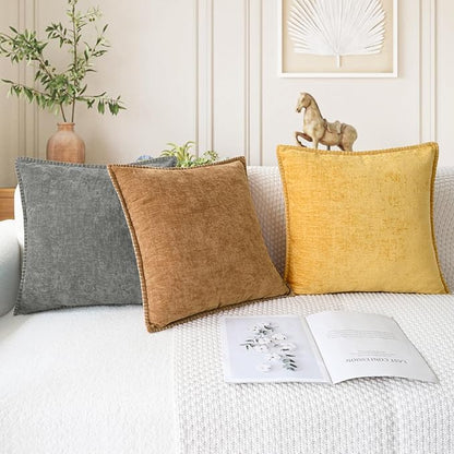 CaliTime Throw Pillow Covers Decorative 18 X 18 Inches Pack of 2 Cotton Thread Stitching Edges Solid Dyed Soft Chenille Cushion Cases for Couch Sofa Bed Living Room Farmhouse Medium Grey