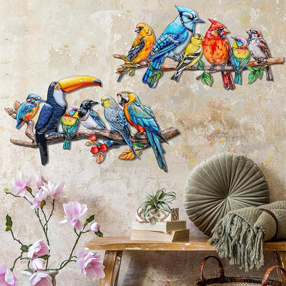 2Pcs Metal Bird Outdoor Wall Art Decor, Hummingbird Wall Silhouette Art, Bird on Branch Wall Sculpture Hanging Indoor Outdoor for Yard Garden and Patio (Birds D)