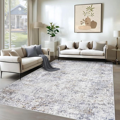 6x9 Area Rugs for Living Room, Washable Modern Abstract Large Rug Neutral Soft Non Slip Kids Rug Stain Resistant Indoor Carpet for Bedroom Nursery Playroom Dining Room Home Office(Blue Grey, 6'x9')