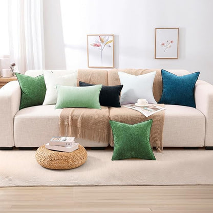 decorUhome Spring Couch Throw Pillow Covers 20x20 Set of 2, Decorative Soft Velvet Neutral Chenille Pillow Covers with Elegant Design for Sofa Bed Living Room Home Decor, Black
