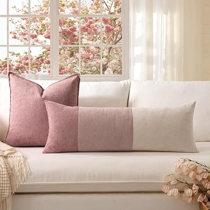 Kevin Textile 14x36 Inch Long Lumbar Cover 1 Pack Valentines Day Patchwork Soft Textured Waterproof Rectangle Cushion Elegant Accent Pillows for Couch Sofa Chair Bed Home Decor Indoor Outdoor Pink