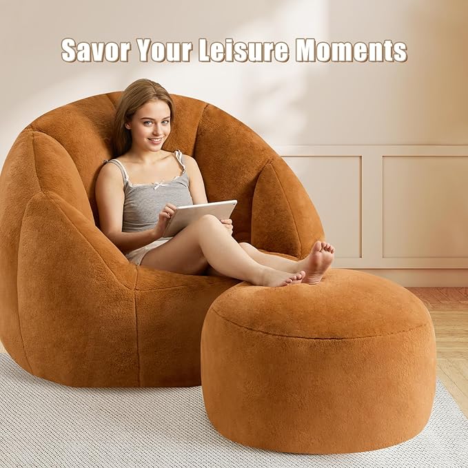 Round Stuffed Pouf Ottoman for Foot Rest, A Round Modern Foam Filled Poufs, Floor Chair for Living Room, Nursery, Dorm,Outdoor, A Soft Modern Foot Stool Perfect to Rest Your Feet (Orange, 20Inch)