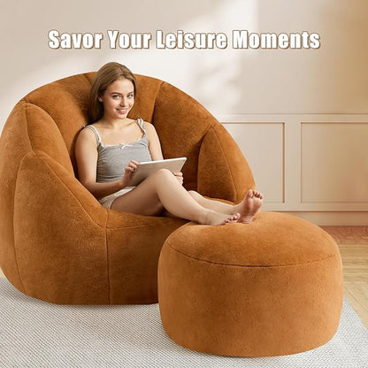 Round Stuffed Pouf Ottoman for Foot Rest, A Round Modern Foam Filled Poufs, Floor Chair for Living Room, Nursery, Dorm,Outdoor, A Soft Modern Foot Stool Perfect to Rest Your Feet (Orange, 20Inch)