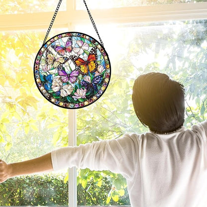 DASTOLL Stained Glass Window Hanging, Colorful Butterfly Suncatcher for Doors Home Sun Catchers Decoration and Christmas, Mother's Day Birthday Gifts for Women, Men, and Mom 7.8 in