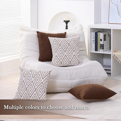 HPUK Decorative Throw Pillow Covers Set of 4 Geometric Design Linen Cushion Cover for Couch Sofa Living Room, 18"x18" inches, Chocolate