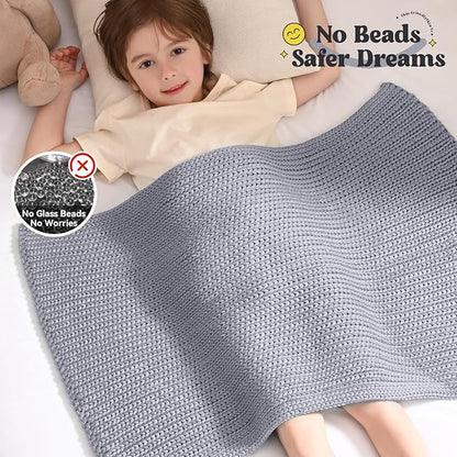 Guohaoi Knitted Weighted Lap Pad (Light Grey 20"x30" 2lbs) No Beads Cooling Weighted Blanket Kids for Nap, Breathable Chunky Knit Blanket, Small Throw Blanket for Travel Indoor Outdoor