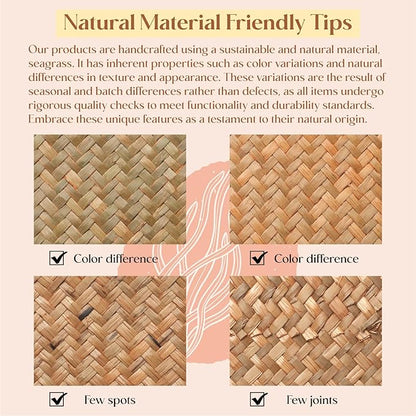 6 Pack Rectangular Woven Placemats, Rattan Wicker Table Mats, 17" x 12", Natural Seagrass Place Mats for Dining Table