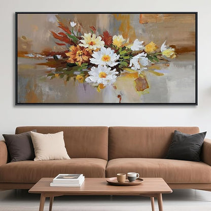 Yellow Floral Wall Art - Large Abstract Wall Art Canvas for Bedroom and Living Room - Framed Pictures for Living Room Wall Decor - Modern Artwork for Bedroom Above Bed 24×48IN