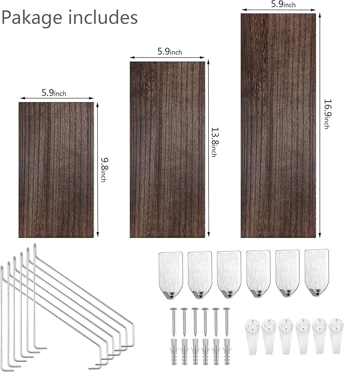 MITIME Floating Shelves Set of 3 Rustic Solid Wood Floating Shelf Wall Storage Shelves for Living Room, Bedroom, Bathroom, Kitchen Laundry, Office.no Drill Shelf.(Retro Color L+M+S)