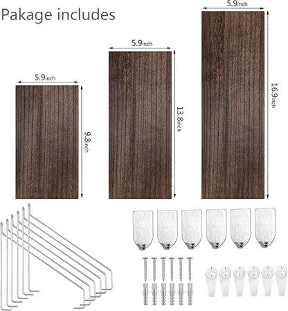 MITIME Floating Shelves Set of 3 Rustic Solid Wood Floating Shelf Wall Storage Shelves for Living Room, Bedroom, Bathroom, Kitchen Laundry, Office.no Drill Shelf.(Retro Color L+M+S)