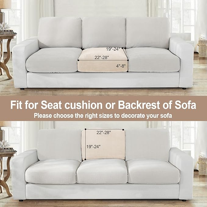 NAISI Couch Cushion Covers 1 Piece Velvet Stretch Sofa Seat Covers or Backrest Covers Soft Individual Couch Covers for Sectional Sofa(1 PC for Seat Cushion or Backrest,Beige)