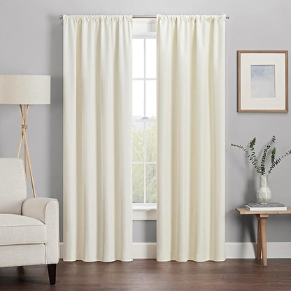 ECLIPSE Kendall Modern Blackout Thermal Rod Pocket Window Curtain for Bedroom or Living Room (1 Panel), 42" x 95", Ivory