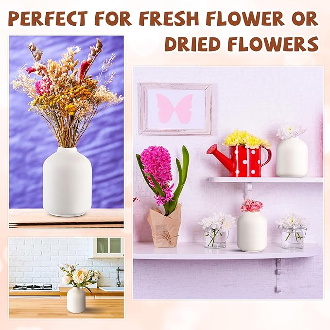 Tioncy 30 Set 3.9"*2.76" White Ceramic Bud Vases Bulk Valentine's Day Decoration Boho Wedding Centerpieces White Ceramic Vases for Dry Flowers Pampas Grass Home DIY Wedding Table Decor (Stylish)