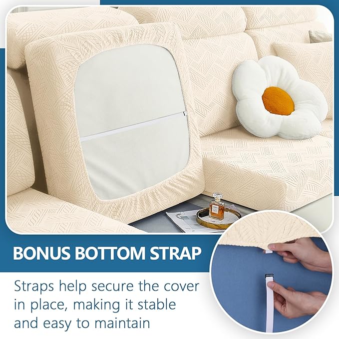 hyha Individual Couch Cushion Covers, Stretch Magic Sofa Seat Cushion Covers Washable, Dog Couch Sofa Slipcover for Pets, Kid with Elastic Bottom(Back Cover M, Beige)