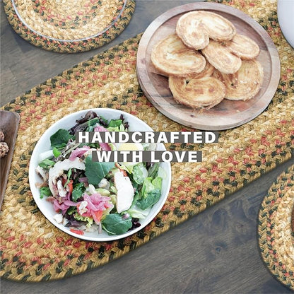 Homespice Russet Braided Oval Table Runner, Warm Country Decor, Multicolor 11x36 - Jute Dining Table Accessories - Rich Colors, Easy to Clean, Durable and Protects Furniture