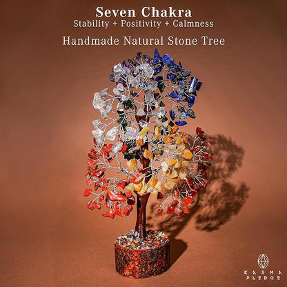 KARMAPLEDGE 7 Chakra Healing Crystal Tree of Life with Manifestation Card, Handmade Silver Wire Crystal Tree for Good Luck, Positive Energy, Wealth, Reiki Healing, and Decor, Gift for Women and Mom