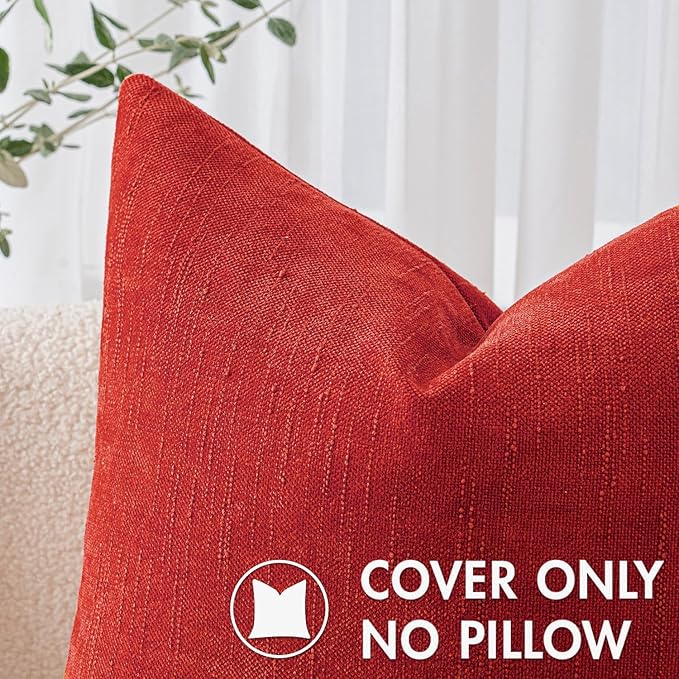 MIULEE Pack of 2 Christmas Decorative Throw Pillow Covers Soft Chenille Throw Pillows Solid Textured Cushion Covers for Couch Sofa Bedroom Living Room 20x20 Inch, Red