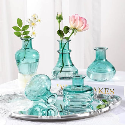 Blue Gradient Glass Bud Vase, 10Pcs/Set Modern Decorative Small Mini Flowers Vases, Minimalist Aesthetic Home Decor Vintage Wedding Table Centerpieces for Single Flower Rose