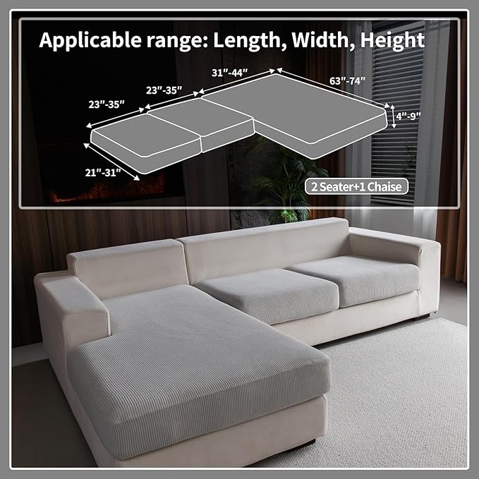 Sectional Couch Covers, Wear Resistant Stretch Sofa Covers Washable Soft Couch Cushion Covers Anti Slip Furniture Protector Sofa Slipcovers for Pets(3 Pieces 2 Seaters+1 Chaise, Light Gray)