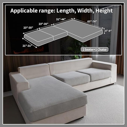 Sectional Couch Covers, Wear Resistant Stretch Sofa Covers Washable Soft Couch Cushion Covers Anti Slip Furniture Protector Sofa Slipcovers for Pets(3 Pieces 2 Seaters+1 Chaise, Light Gray)