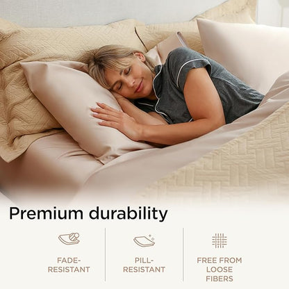 Threadmill Luxury Supima Cotton Sheets, Luxury 1200 Thread Count Soft 100% Cotton Sheets for Full Size Bed, 4 Pc Beige Bed Sheets Full Set, 5-Star Hotel Quality Deep Pocket Bed Sheets Set