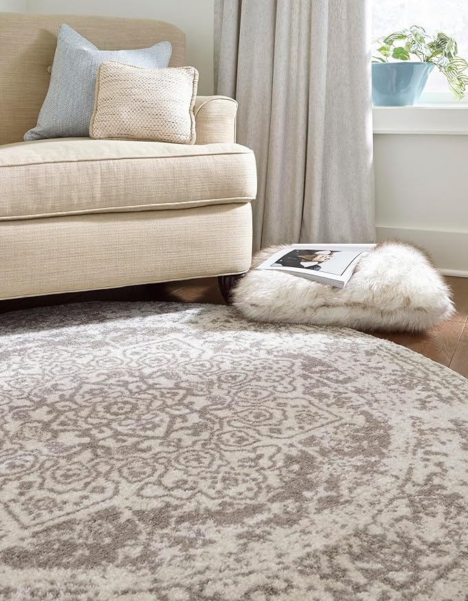 Rugs.com Arlington Collection Rug – 12 Ft Round White Medium-Pile Rug Perfect for Kitchens, Dining Rooms