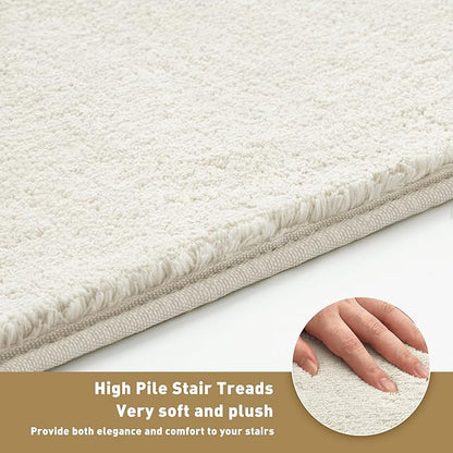 PURE ERA Carpet Stair Tread Landing Mat Area Rug Ultra Plush Shag Soft Non Slip Skid Resistant Tape Free Indoor Doormat Washable Reusable White 2' X 3'