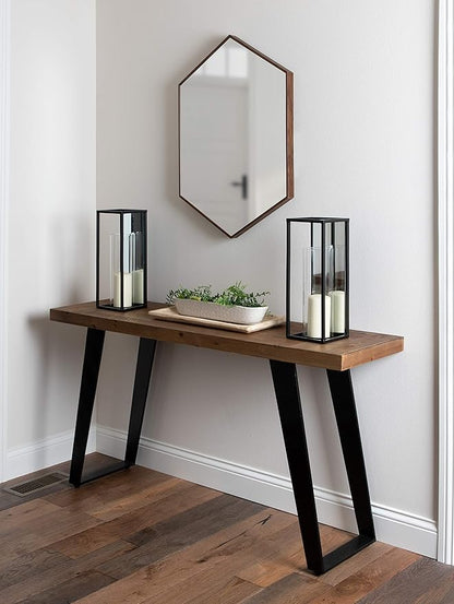 Kate and Laurel Rhodes Mid-Century Modern Hexagon Wall Mirror, Walnut Brown, 31x22-Inches
