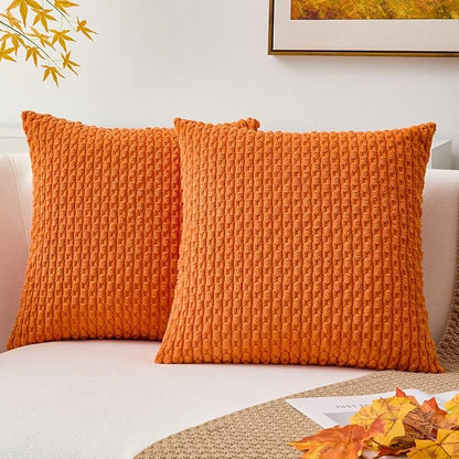 Kevin Textile Fall 2 Packs 26x26 Pillow Covers Euro Pillow Covers with Stripe Pattern Big Throw Pillow Covers for Couch Bedroom Orange 66x66 cm