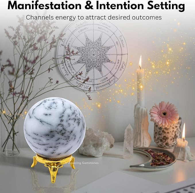 Amazing Gemstone Dendrite Opal Crystal Ball with Stand - 1.5 Inches Crystal Sphere Meditation Balls for Witchcraft and Decorative Balls