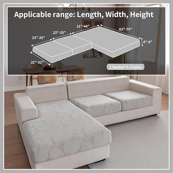 Couch Covers for Sectional Sofa, Washable Stretch Soft Sofa Cushion Covers L Shape Sofa Slipcovers Anti Slip Furniture Decor Protector for Pets (2 Seaters Covers+1 Chaise Cover,Light Gray)