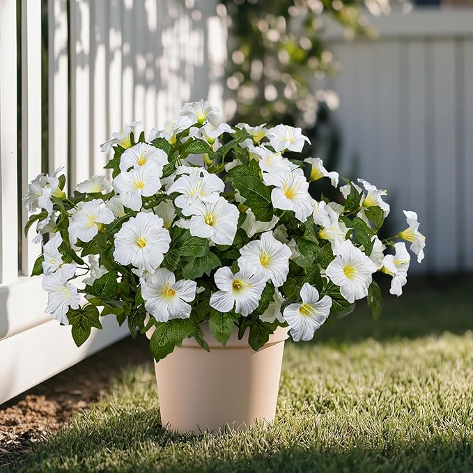 19 Inch Artificial Flowers for Outdoor Indoor Garden Home Decoration,Faux Flower for Home Office Garden Patio Balcony 4 Bundles (White)