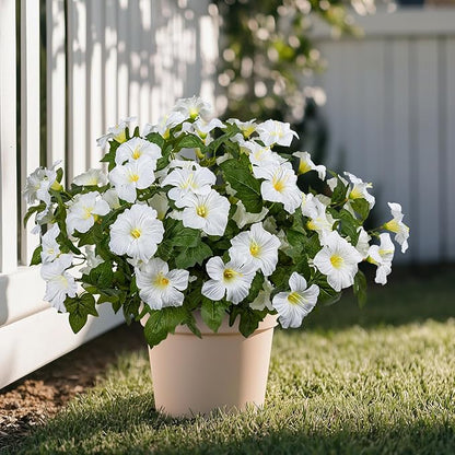19 Inch Artificial Flowers for Outdoor Indoor Garden Home Decoration,Faux Flower for Home Office Garden Patio Balcony 4 Bundles (White)