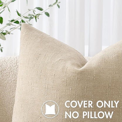 MIULEE Pack of 2 Decorative Throw Pillow Covers Soft Chenille Throw Pillows Solid Textured Cushion Covers for Couch Sofa Bedroom Living Room 18x18 Inch, Beige