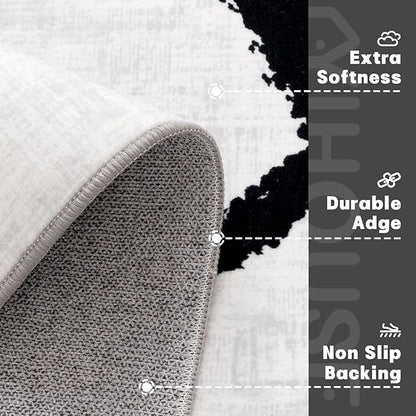 YIHOUSE Modern Washable Area Rug for Living Room Bedroom - Large Abstract Black and White Rug Non-Slip Ultra-Thin Home Decor,Geometric 6x9ft