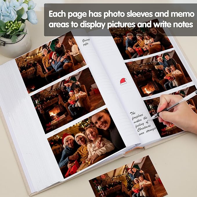 XFveiwoo Photo Album 4x6 450 Photos with Writing Space,4 x 6 Photo Book Linen Cover with Front Window, 4x6 Picture Album 450 Photos Photo Album Book for Wedding Kids Travel Family Baby Pictures, Beige